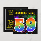 Invitation Fun Fireworks + Rainbow Motif "59" Anniversaire # (Devant / Derrière)