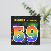 Invitation Fun Fireworks + Rainbow Motif "59" Anniversaire # (Debout devant)