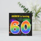 Invitation Fun Fireworks + Rainbow Motif "60" Anniversaire # (Debout devant)