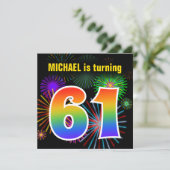 Invitation Fun Fireworks + Rainbow Motif "61" Anniversaire # (Debout devant)
