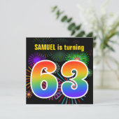 Invitation Fun Fireworks + Rainbow Motif "63" Anniversaire # (Debout devant)