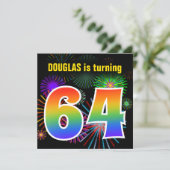 Invitation Fun Fireworks + Rainbow Motif "64" Anniversaire # (Debout devant)