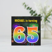 Invitation Fun Fireworks + Rainbow Motif "65" Anniversaire n° (Debout devant)