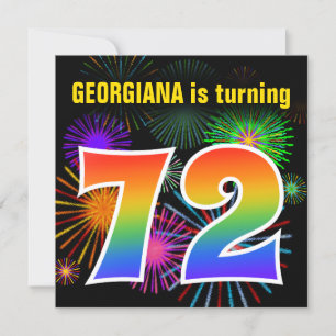Invitation Fun Fireworks + Rainbow Motif "72" Anniversaire n°