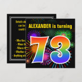 Invitation Fun Fireworks + Rainbow Motif "73" Anniversaire # (Devant / Derrière)