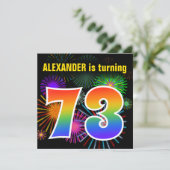 Invitation Fun Fireworks + Rainbow Motif "73" Anniversaire # (Debout devant)