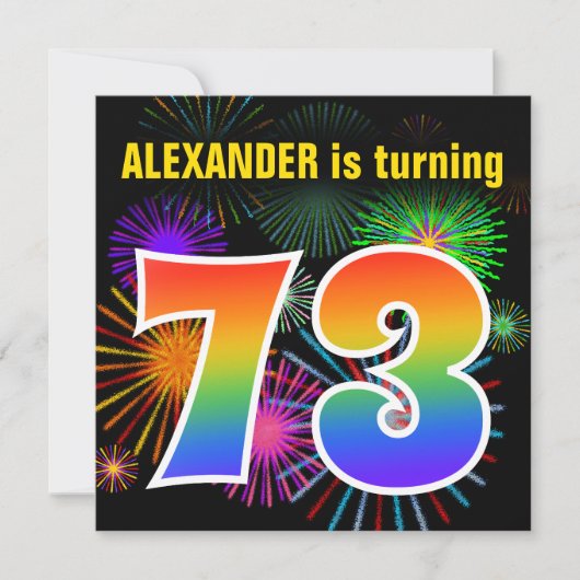 Invitation Fun Fireworks + Rainbow Motif "73" Anniversaire # (Devant)