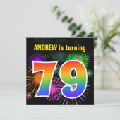 Invitation Fun Fireworks + Rainbow Motif "79" Anniversaire # (Debout devant)