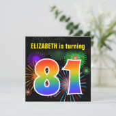 Invitation Fun Fireworks + Rainbow Motif "81" Anniversaire # (Debout devant)