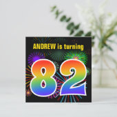 Invitation Fun Fireworks + Rainbow Motif "82" Anniversaire n° (Debout devant)
