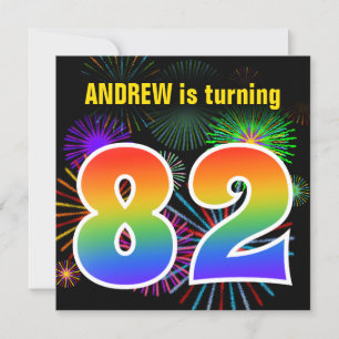 Invitation Fun Fireworks + Rainbow Motif "82" Anniversaire n°