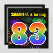 Invitation Fun Fireworks + Rainbow Motif "83" Anniversaire # (Devant / Derrière)