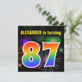 Invitation Fun Fireworks + Rainbow Motif "87" Anniversaire # (Debout devant)