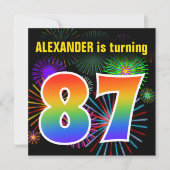 Invitation Fun Fireworks + Rainbow Motif "87" Anniversaire # (Devant)
