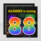 Invitation Fun Fireworks + Rainbow Motif "88" Anniversaire # (Devant / Derrière)