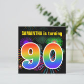 Invitation Fun Fireworks + Rainbow Motif "90" Anniversaire # (Debout devant)