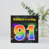 Invitation Fun Fireworks + Rainbow Motif "91" Anniversaire # (Debout devant)