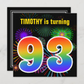 Invitation Fun Fireworks + Rainbow Motif "93" Anniversaire # (Devant / Derrière)
