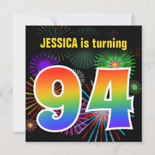 Invitation Fun Fireworks + Rainbow Motif "94" Anniversaire #