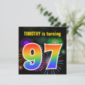 Invitation Fun Fireworks + Rainbow Motif "97" Anniversaire # (Debout devant)