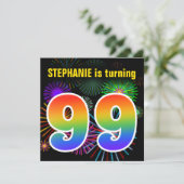 Invitation Fun Fireworks + Rainbow Motif "99" Anniversaire # (Debout devant)