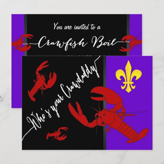 Invitation Fun Fleur De Lis Crawfish Boire (Devant / Derrière)