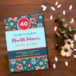 Invitation Fun Floral Personnalisé Age Anniversaire Invitatio