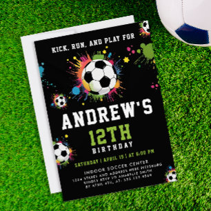 Invitation Fun Football coloré Anniversaire Fête Sport noir