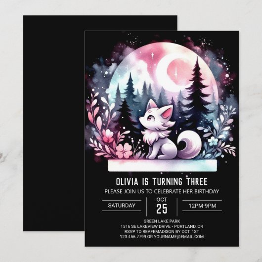 Invitation Fun Forest Wolf Anniversaire (Devant / Derrière)