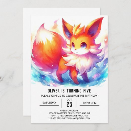 Invitation Fun Fox Anniversaire (Devant / Derrière)