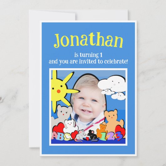 Invitation Fun Fun Cute Animaux Anniversaire (Devant)