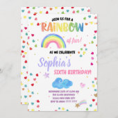 Invitation Fun Fun Girl Rainbow Birthday Party Pastel Confett (Devant / Derrière)