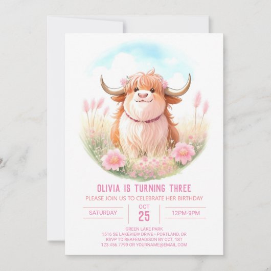 Invitation Fun Fun Highland Cow Anniversaire (Devant)