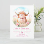 Invitation Fun Fun Highland Cow Anniversaire (Debout devant)