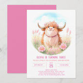 Invitation Fun Fun Highland Cow Anniversaire (Devant / Derrière)