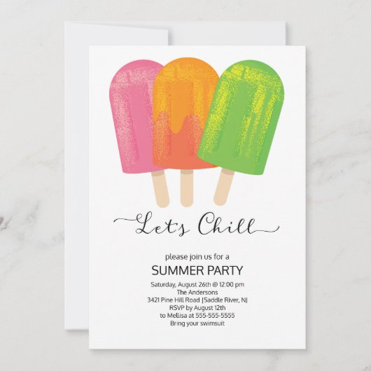 Invitation Fun Fun Let's Chill Ice Pops fête d'été (Devant)