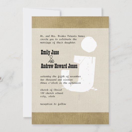 Invitation Fun & Funky Mongram Style Occidental Woodgrain (Devant)