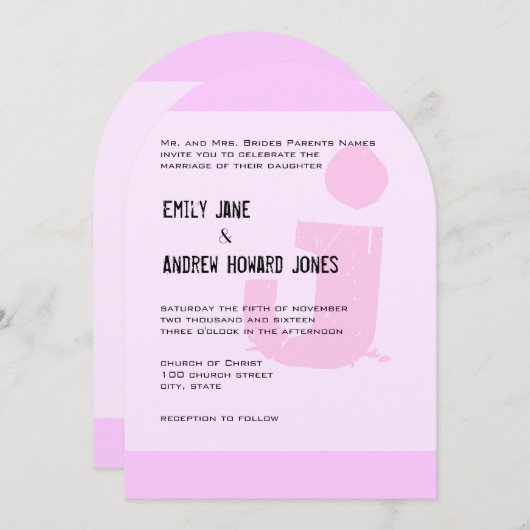 Invitation Fun Funky Simple Moderne Rose Monogramme (Devant / Derrière)