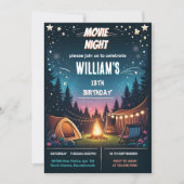 Invitation fun garçon Camping Popcorn Movie Nuit 13e annivers (Devant)