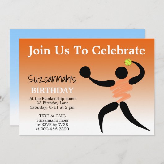 Invitation Fun Girls Softball Custom Anniversaire (Devant / Derrière)