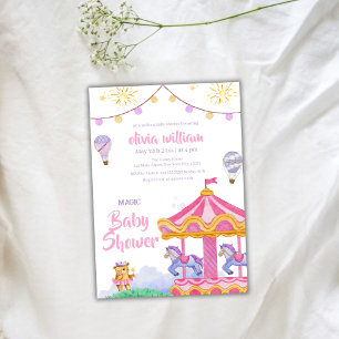 Invitation Fun Girly Magique Balloon Baby shower de carrousel