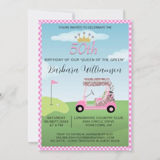 Invitation Fun Glam Cinquante Lady Golfer 50e fête d'annivers (Devant)