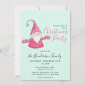 Invitation Fun Gnome Custom Mint Vert et rose Noël (Devant)