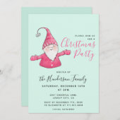 Invitation Fun Gnome Custom Mint Vert et rose Noël (Devant / Derrière)
