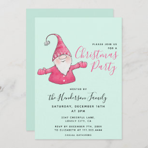 Invitation Fun Gnome Custom Mint Vert et rose Noël