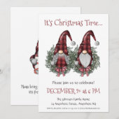 Invitation Fun Gnomes avec Red Green Wreath fête de Noël (Devant / Derrière)