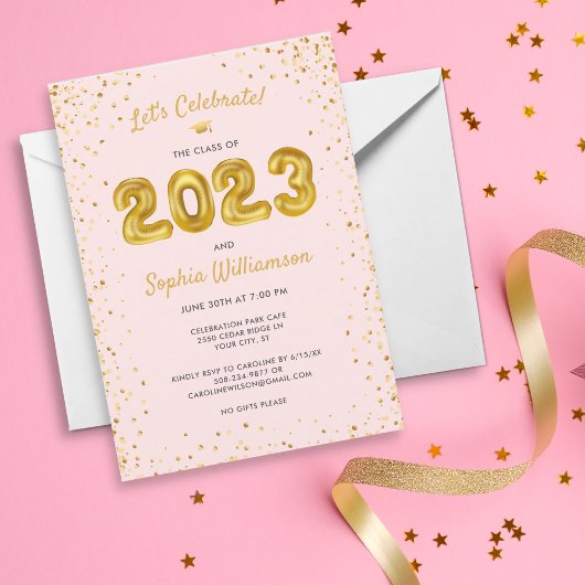 Invitation Fun Gold Balloons Classe de 2023 Graduation Party