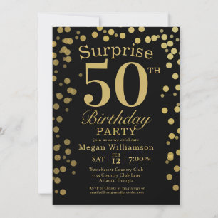 Invitation Fun Gold Black Confetti Surprise 50e anniversaire