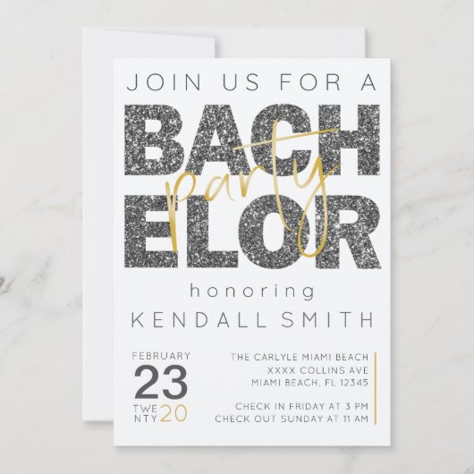 Invitation Fun Gold et Black Sparkelor Party (Devant)