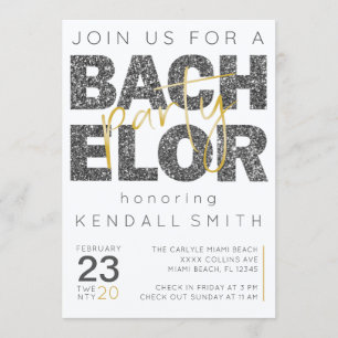 Invitation Fun Gold et Black Sparkelor Party